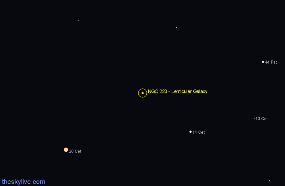 Finder chart NGC 223 - Lenticular Galaxy in Cetus star