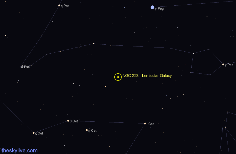 Finder chart NGC 223 - Lenticular Galaxy in Cetus star