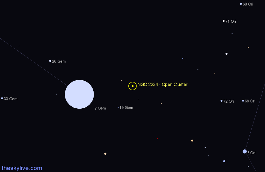 Finder chart NGC 2234 - Open Cluster in Gemini star