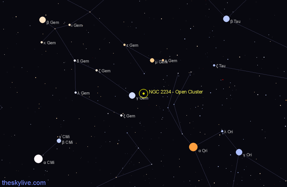 Finder chart NGC 2234 - Open Cluster in Gemini star