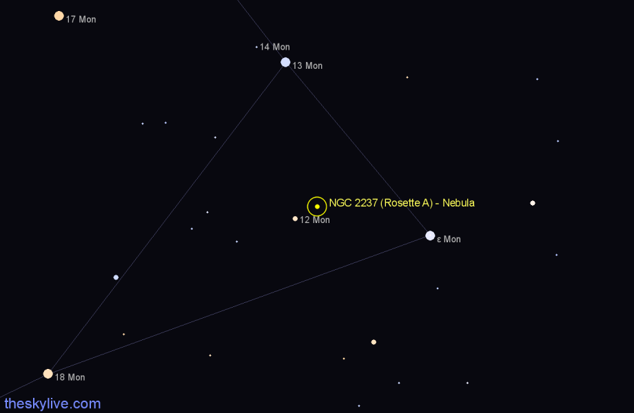 Finder chart NGC 2237 (Rosette A) - Nebula in Monoceros star