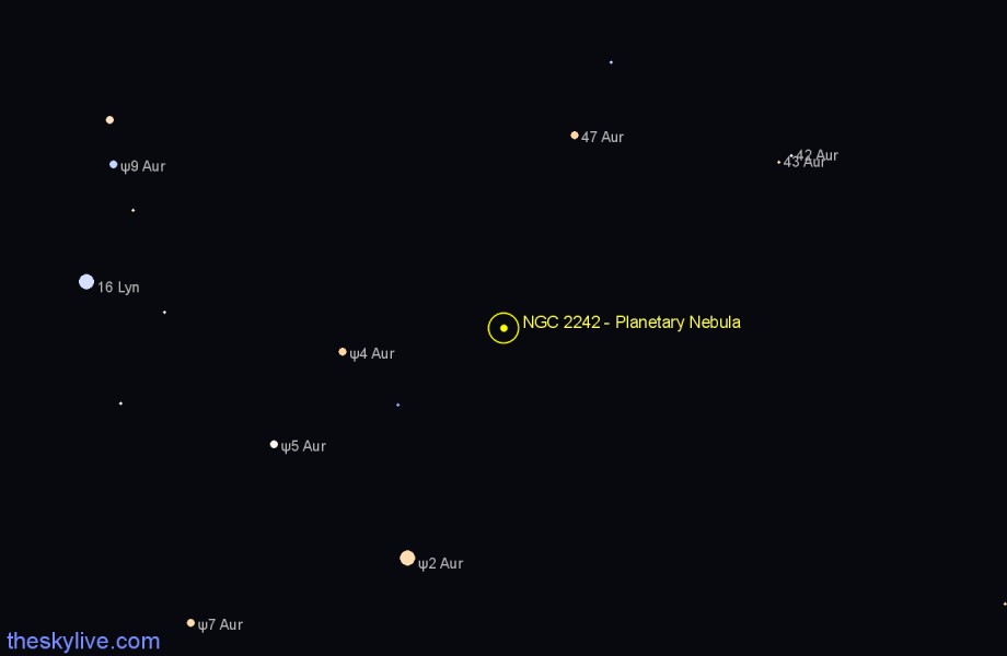 Finder chart NGC 2242 - Planetary Nebula in Auriga star