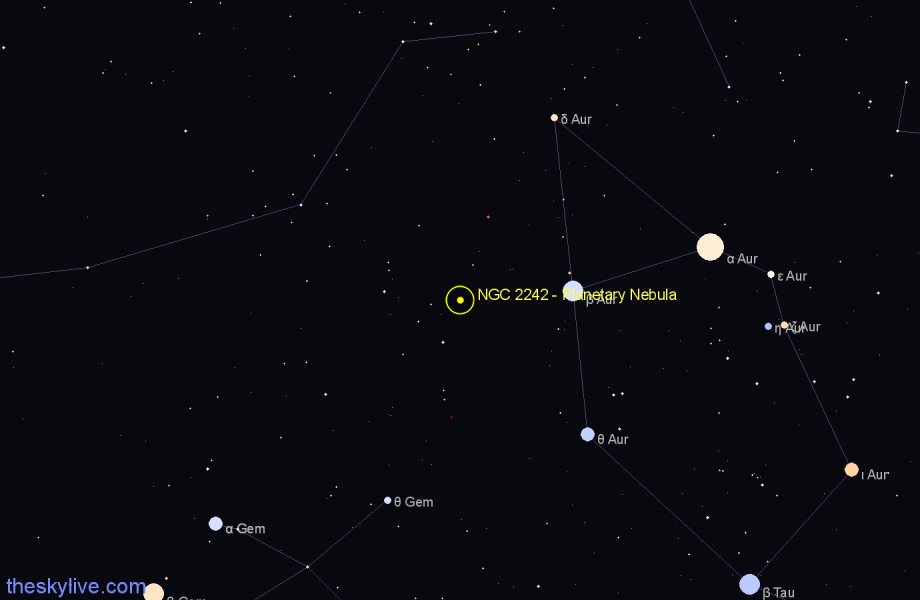 Finder chart NGC 2242 - Planetary Nebula in Auriga star