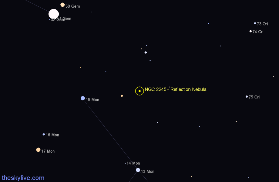 Finder chart NGC 2245 - Reflection Nebula in Monoceros star