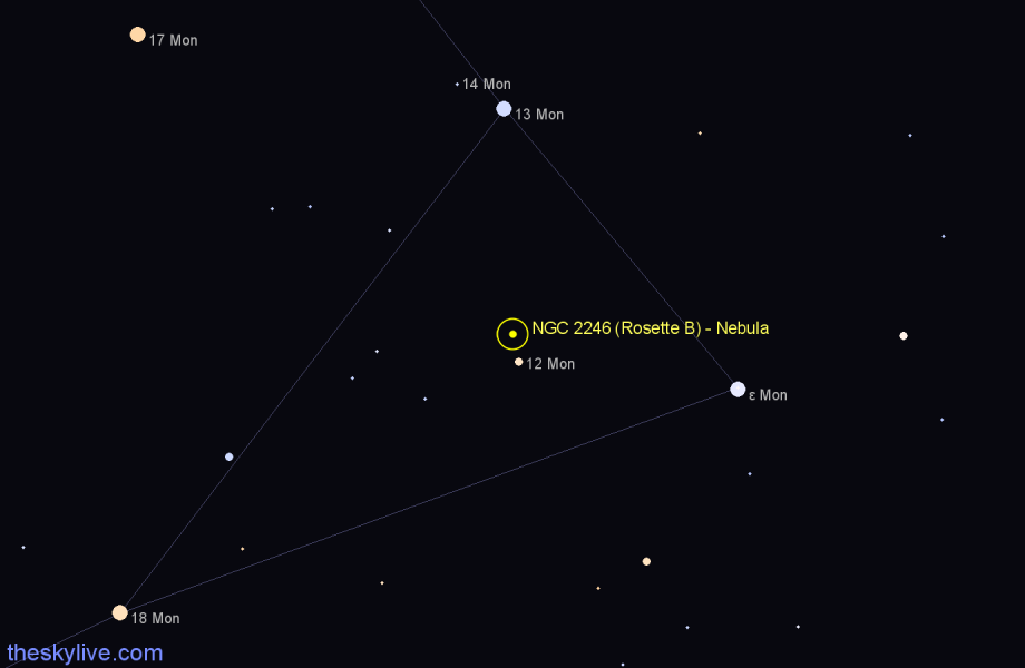 Finder chart NGC 2246 (Rosette B) - Nebula in Monoceros star