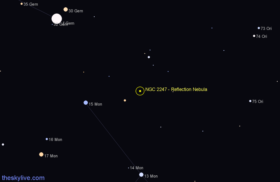 Finder chart NGC 2247 - Reflection Nebula in Monoceros star