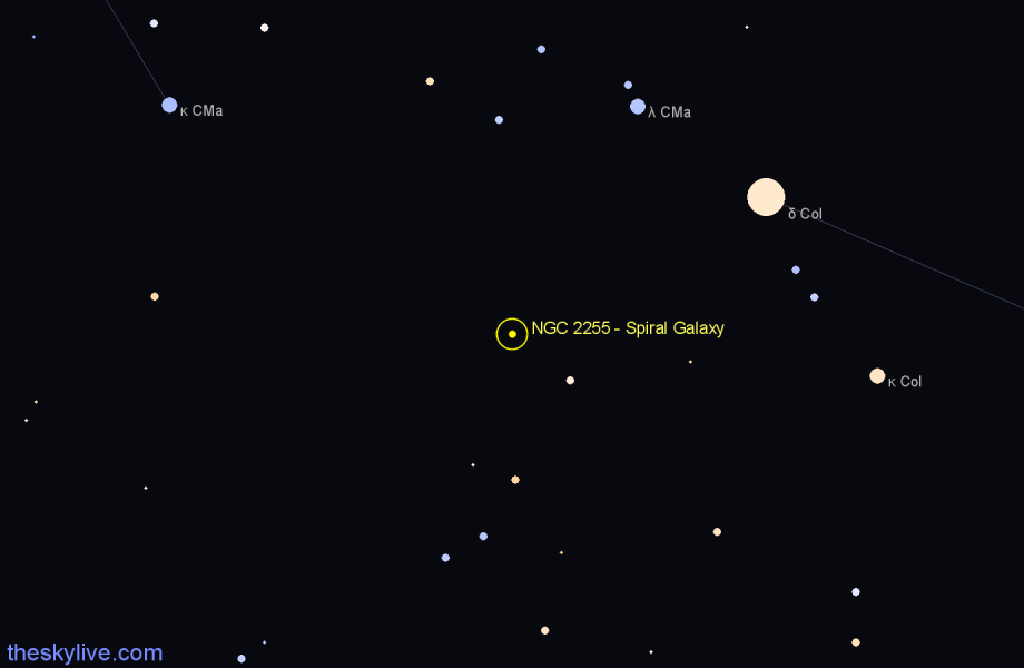 Finder chart NGC 2255 - Spiral Galaxy in Columba star