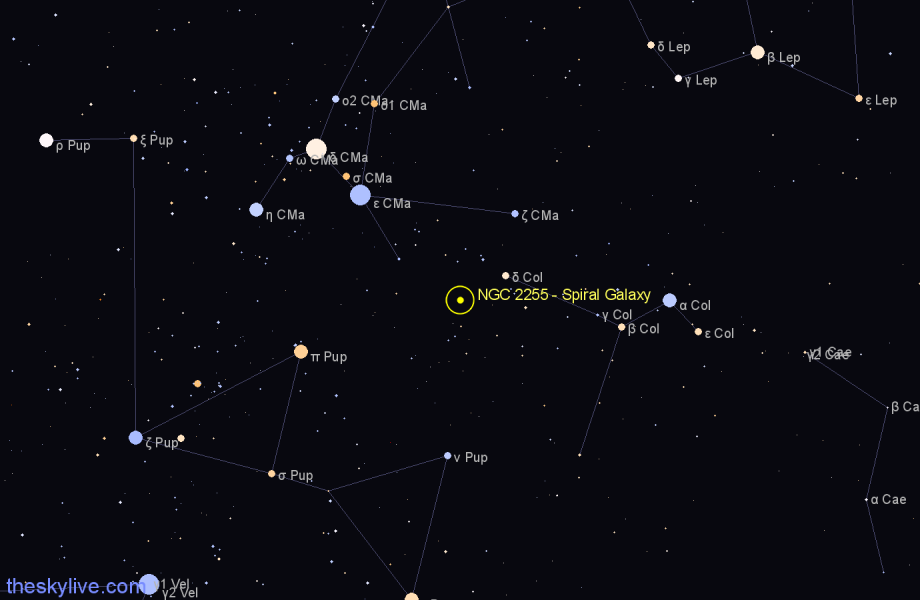 Finder chart NGC 2255 - Spiral Galaxy in Columba star