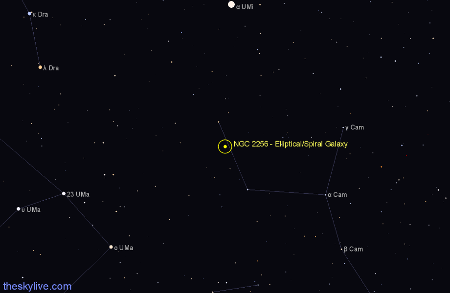 Finder chart NGC 2256 - Elliptical/Spiral Galaxy in Camelopardalis star