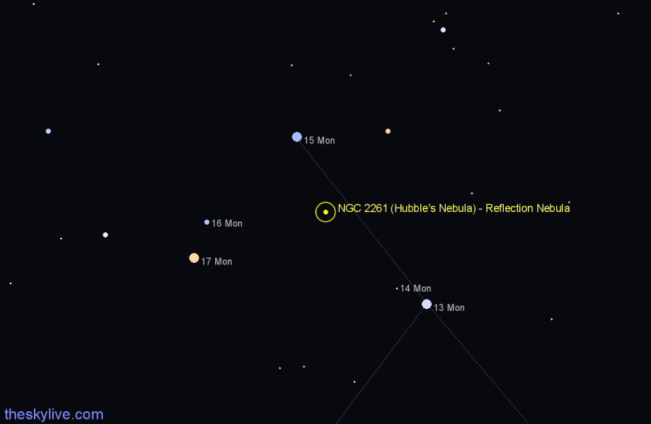 Finder chart NGC 2261 (Hubble's Nebula) - Reflection Nebula in Monoceros star