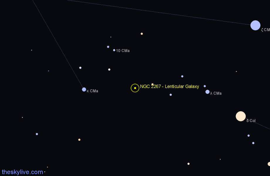 Finder chart NGC 2267 - Lenticular Galaxy in Canis Major star
