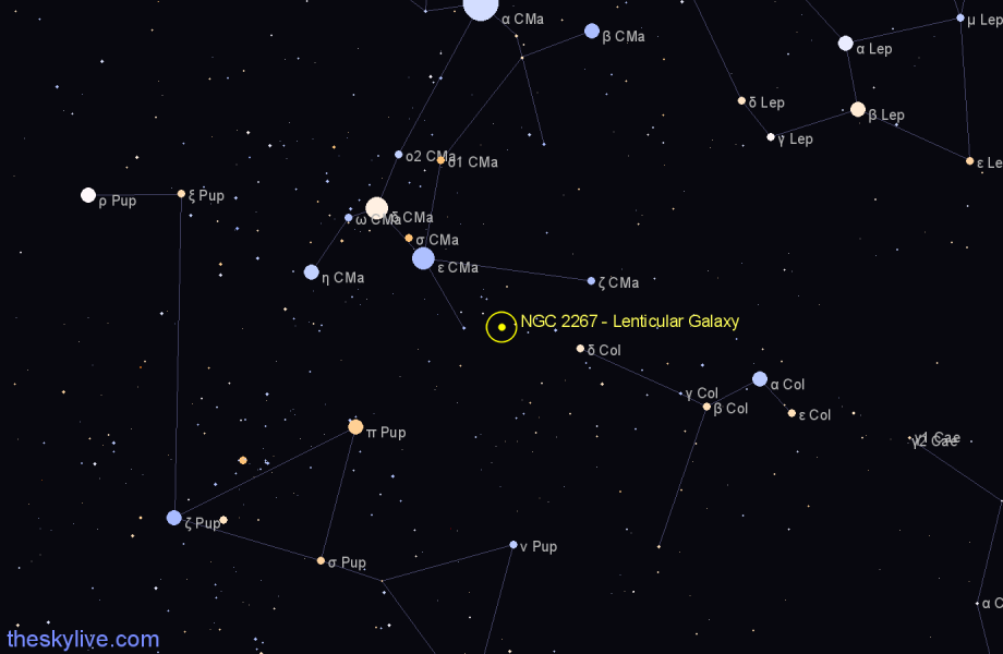 Finder chart NGC 2267 - Lenticular Galaxy in Canis Major star