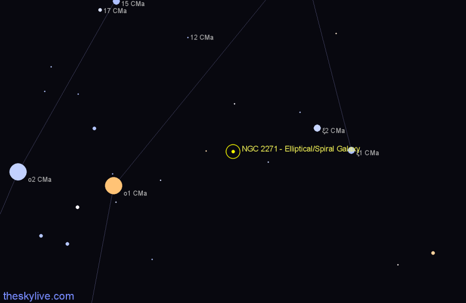 Finder chart NGC 2271 - Elliptical/Spiral Galaxy in Canis Major star