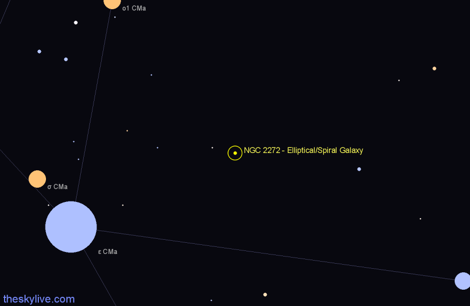 Finder chart NGC 2272 - Elliptical/Spiral Galaxy in Canis Major star