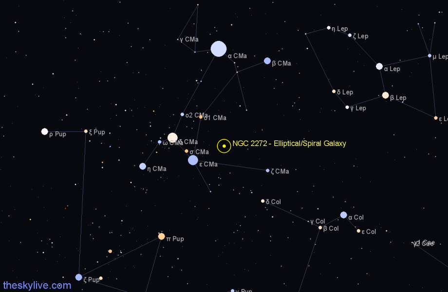 Finder chart NGC 2272 - Elliptical/Spiral Galaxy in Canis Major star