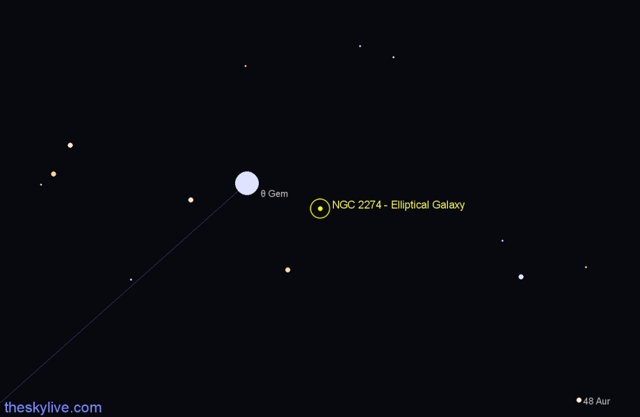 Finder chart NGC 2274 - Elliptical Galaxy in Gemini star