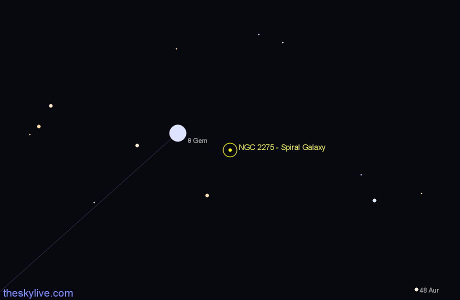 Finder chart NGC 2275 - Spiral Galaxy in Gemini star