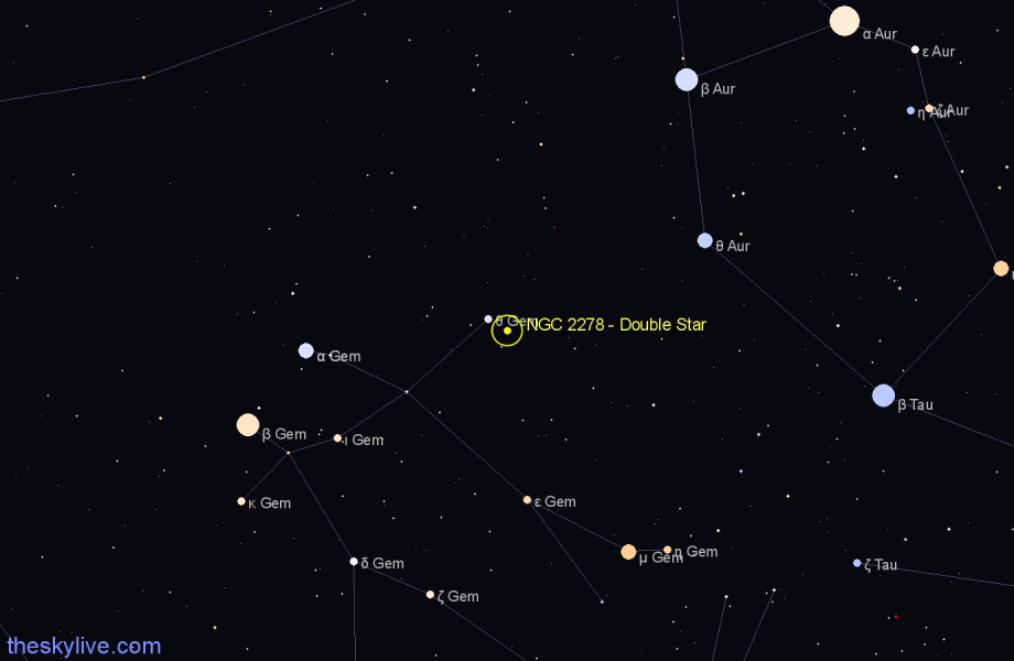 Finder chart NGC 2278 - Double Star in Gemini star