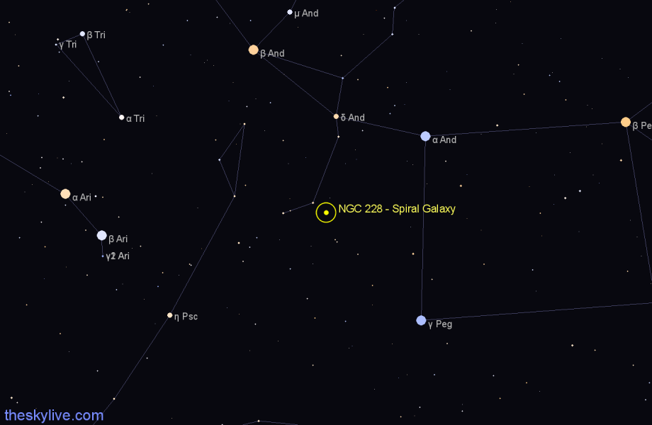 Finder chart NGC 228 - Spiral Galaxy in Andromeda star