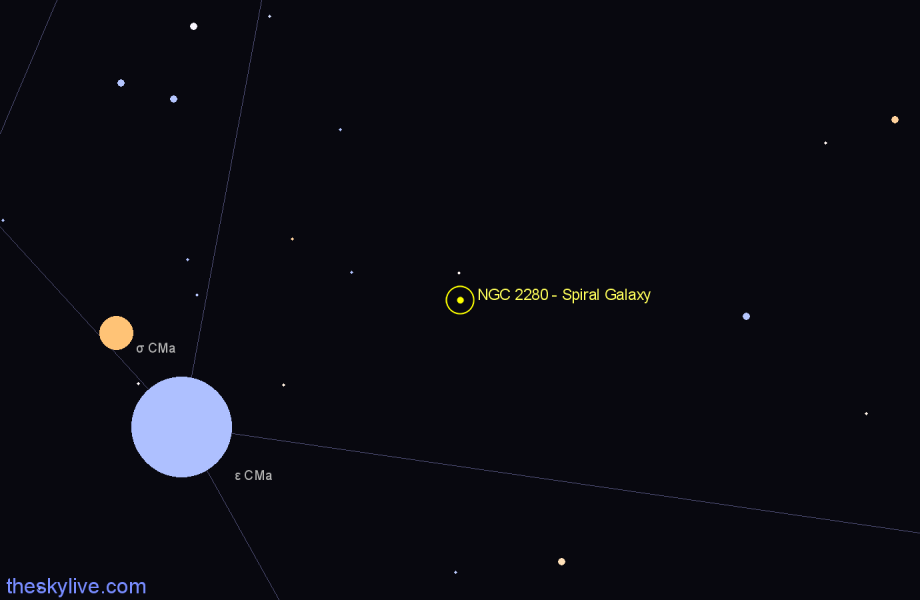 Finder chart NGC 2280 - Spiral Galaxy in Canis Major star