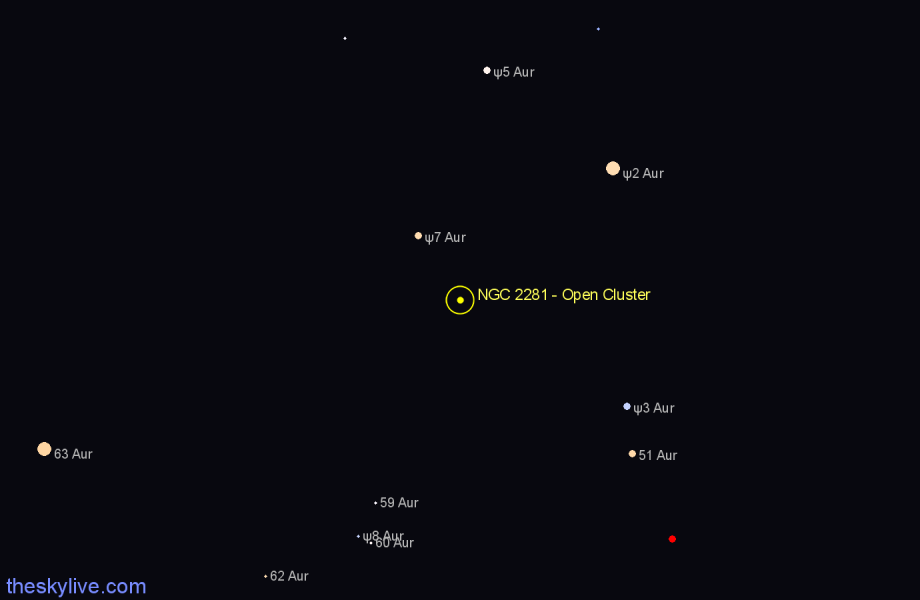 Finder chart NGC 2281 - Open Cluster in Auriga star