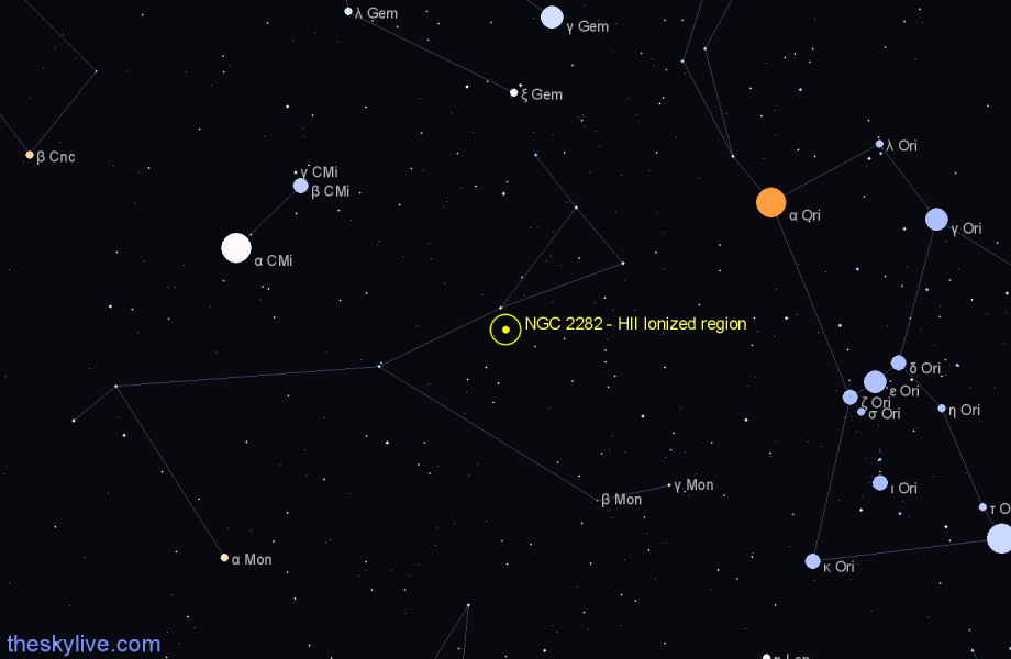 Finder chart NGC 2282 - HII Ionized region in Monoceros star