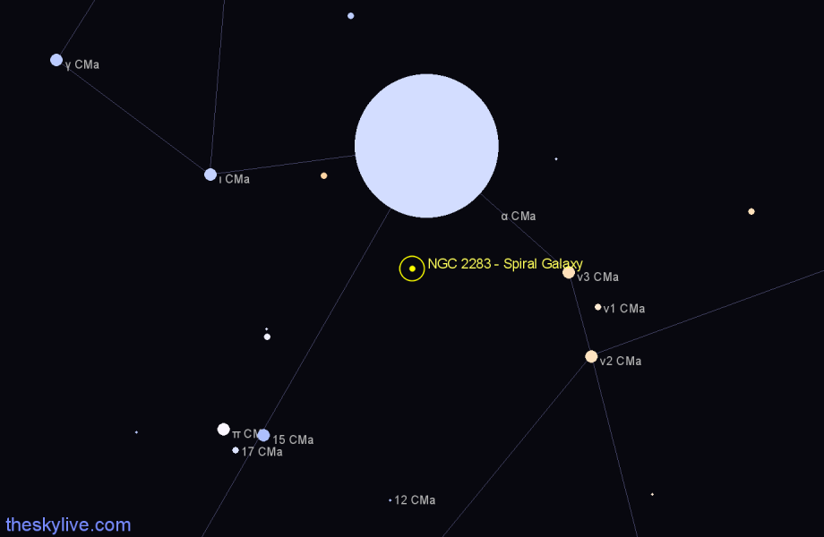 Finder chart NGC 2283 - Spiral Galaxy in Canis Major star