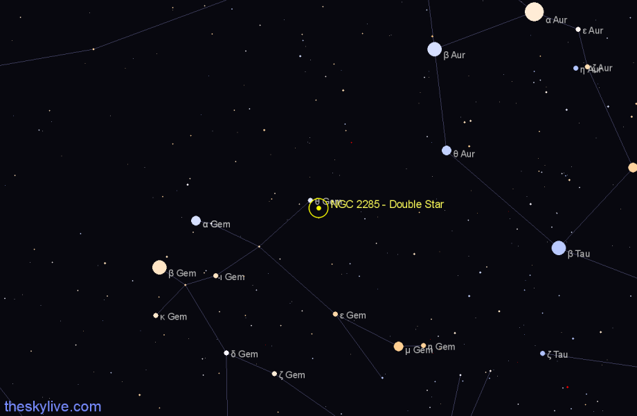 Finder chart NGC 2285 - Double Star in Gemini star