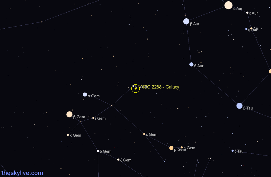 Finder chart NGC 2288 - Galaxy in Gemini star