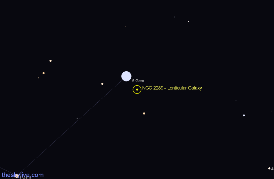 Finder chart NGC 2289 - Lenticular Galaxy in Gemini star