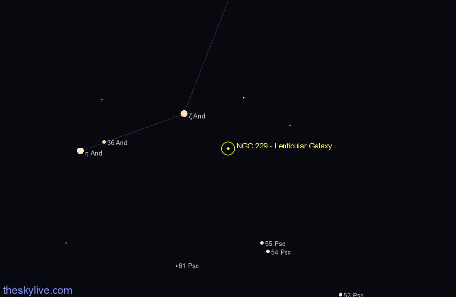 Finder chart NGC 229 - Lenticular Galaxy in Andromeda star