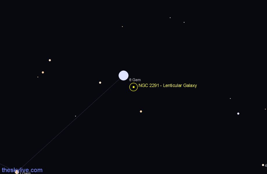 Finder chart NGC 2291 - Lenticular Galaxy in Gemini star