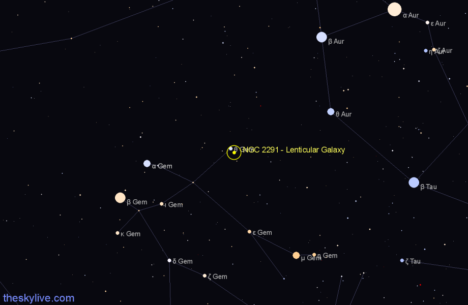 Finder chart NGC 2291 - Lenticular Galaxy in Gemini star