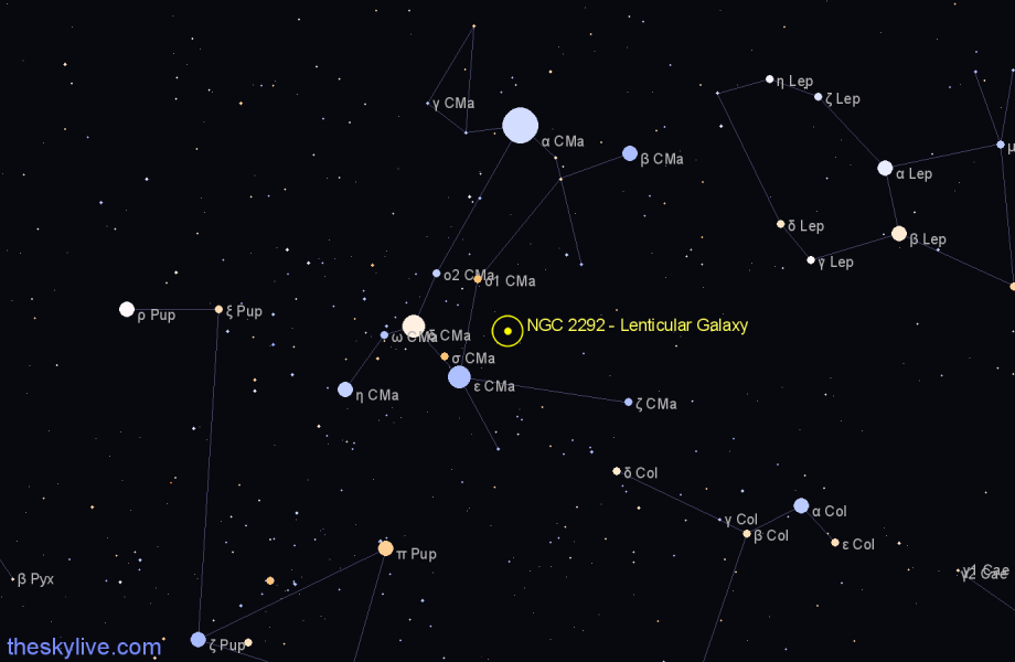 Finder chart NGC 2292 - Lenticular Galaxy in Canis Major star