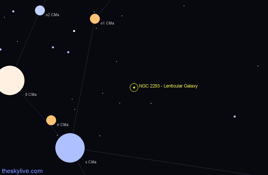 Finder chart NGC 2293 - Lenticular Galaxy in Canis Major star