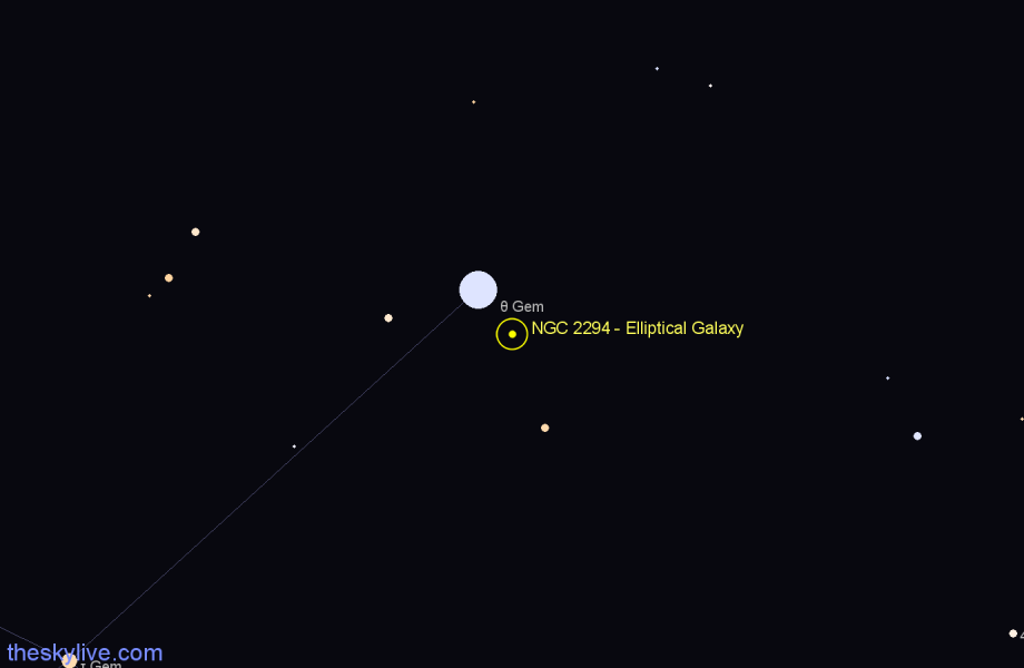 Finder chart NGC 2294 - Elliptical Galaxy in Gemini star