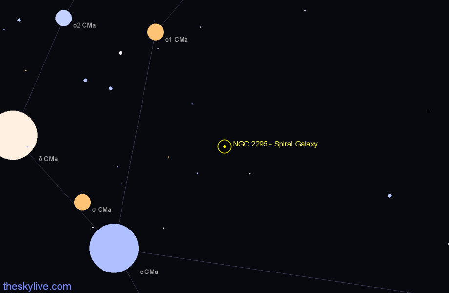 Finder chart NGC 2295 - Spiral Galaxy in Canis Major star