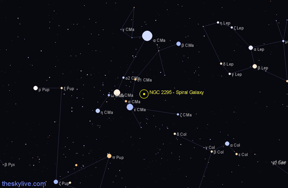 Finder chart NGC 2295 - Spiral Galaxy in Canis Major star