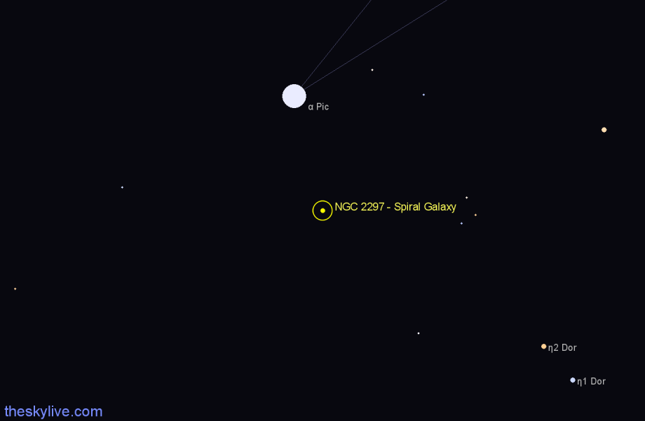 Finder chart NGC 2297 - Spiral Galaxy in Pictor star