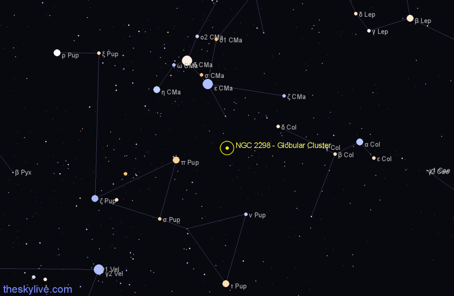 Finder chart NGC 2298 - Globular Cluster in Puppis star