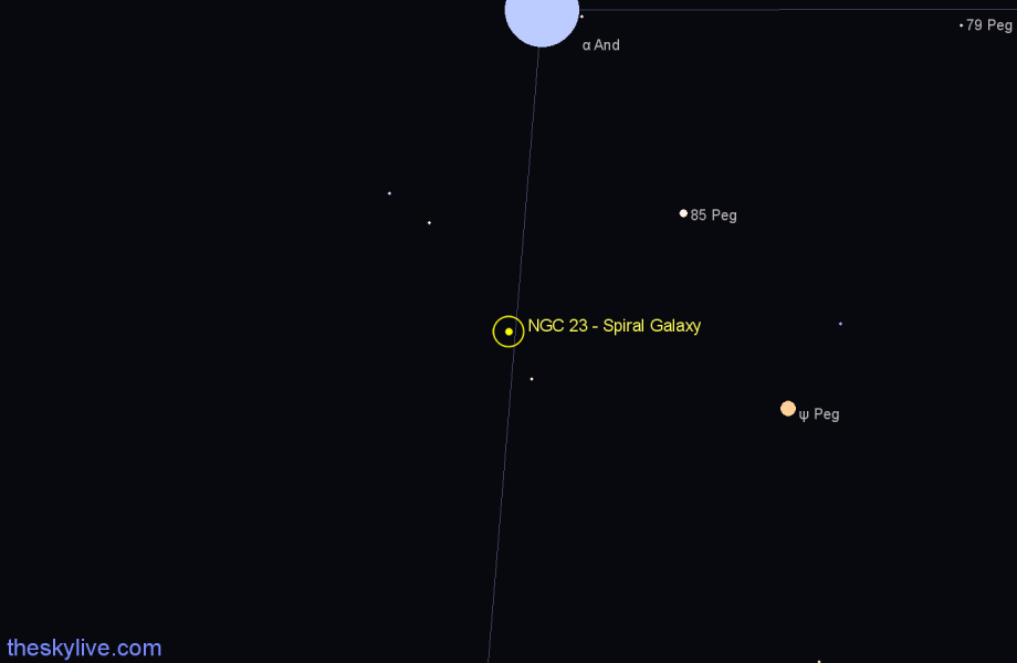 Finder chart NGC 23 - Spiral Galaxy in Andromeda star