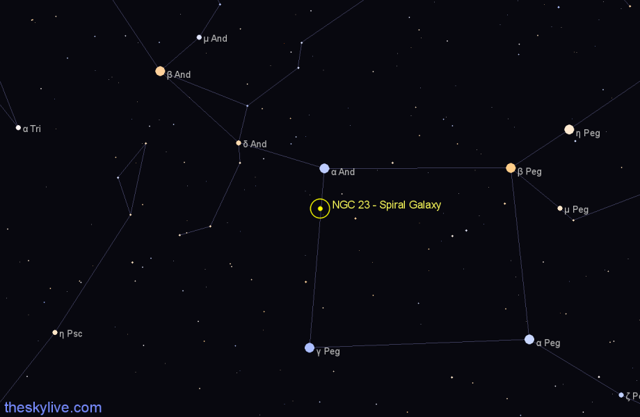 Finder chart NGC 23 - Spiral Galaxy in Andromeda star