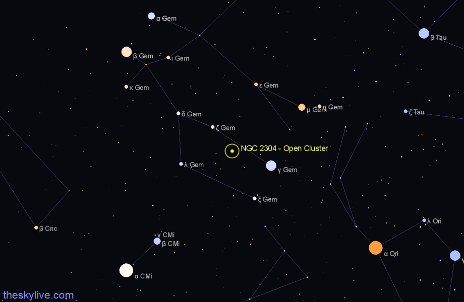 Finder chart NGC 2304 - Open Cluster in Gemini star