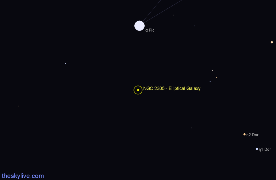 Finder chart NGC 2305 - Elliptical Galaxy in Volans star