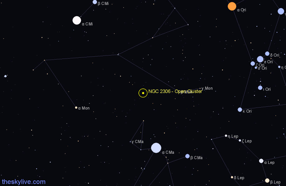 Finder chart NGC 2306 - Open Cluster in Monoceros star