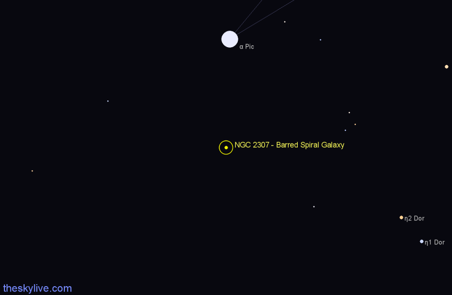 Finder chart NGC 2307 - Barred Spiral Galaxy in Volans star