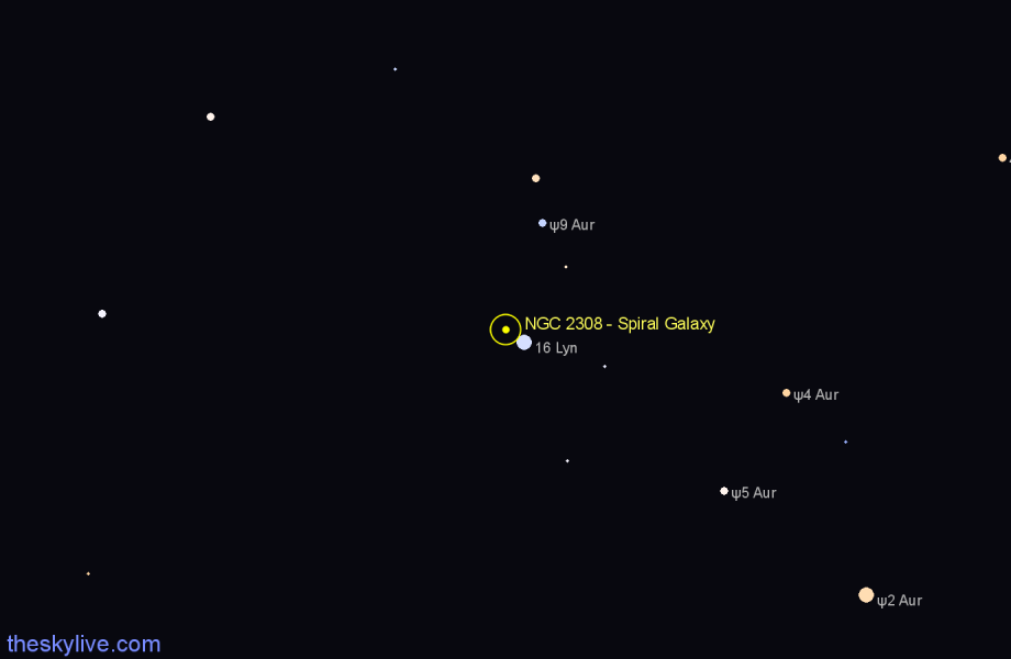 Finder chart NGC 2308 - Spiral Galaxy in Lynx star