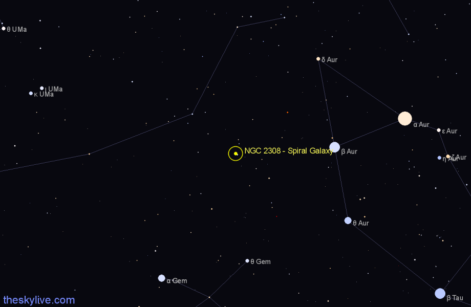 Finder chart NGC 2308 - Spiral Galaxy in Lynx star