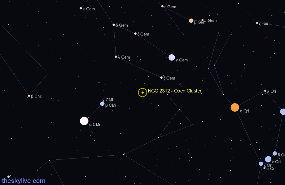 Finder chart NGC 2312 - Open Cluster in Monoceros star