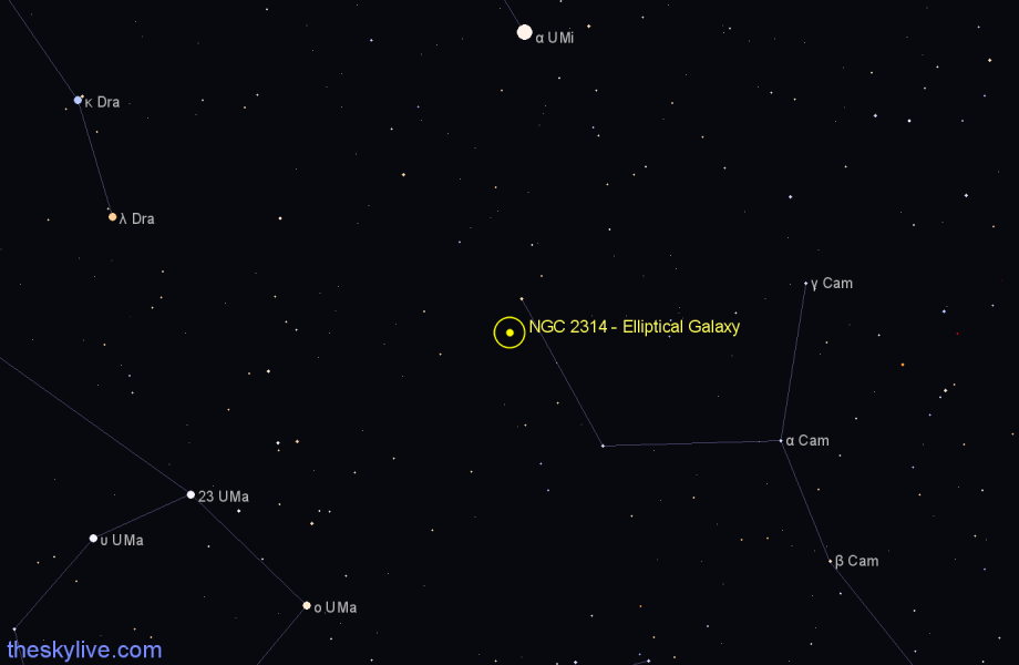 Finder chart NGC 2314 - Elliptical Galaxy in Camelopardalis star